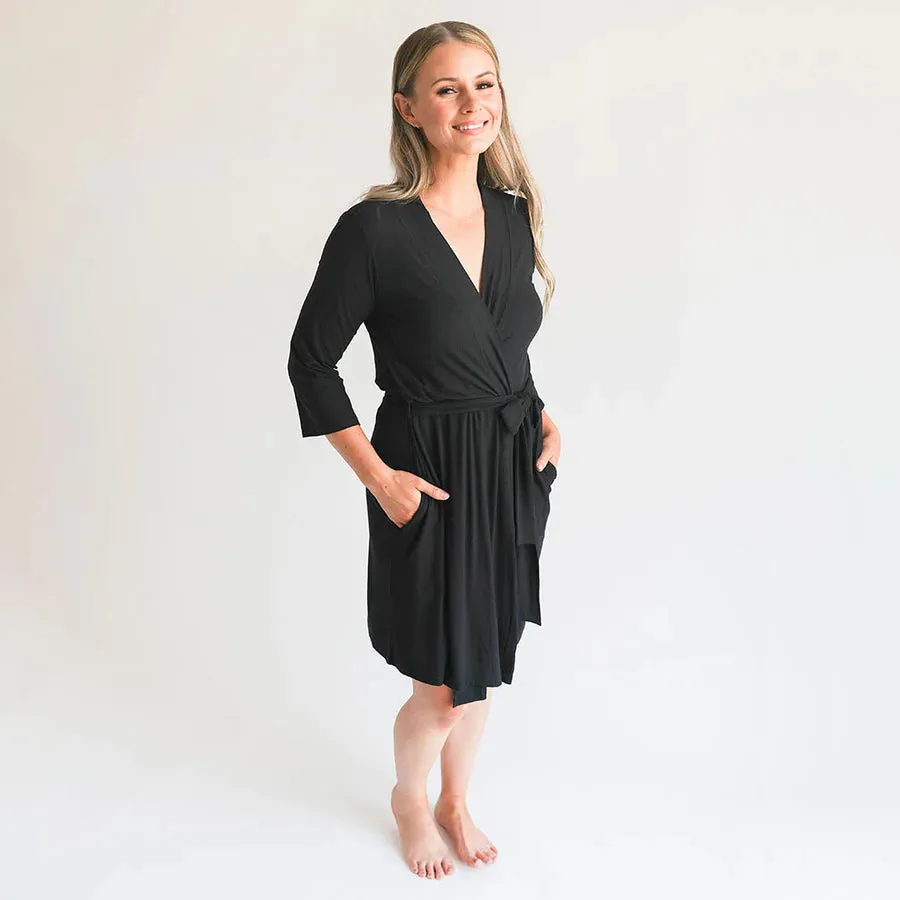 Posh Peanut Solid Ribbed Robe - Black