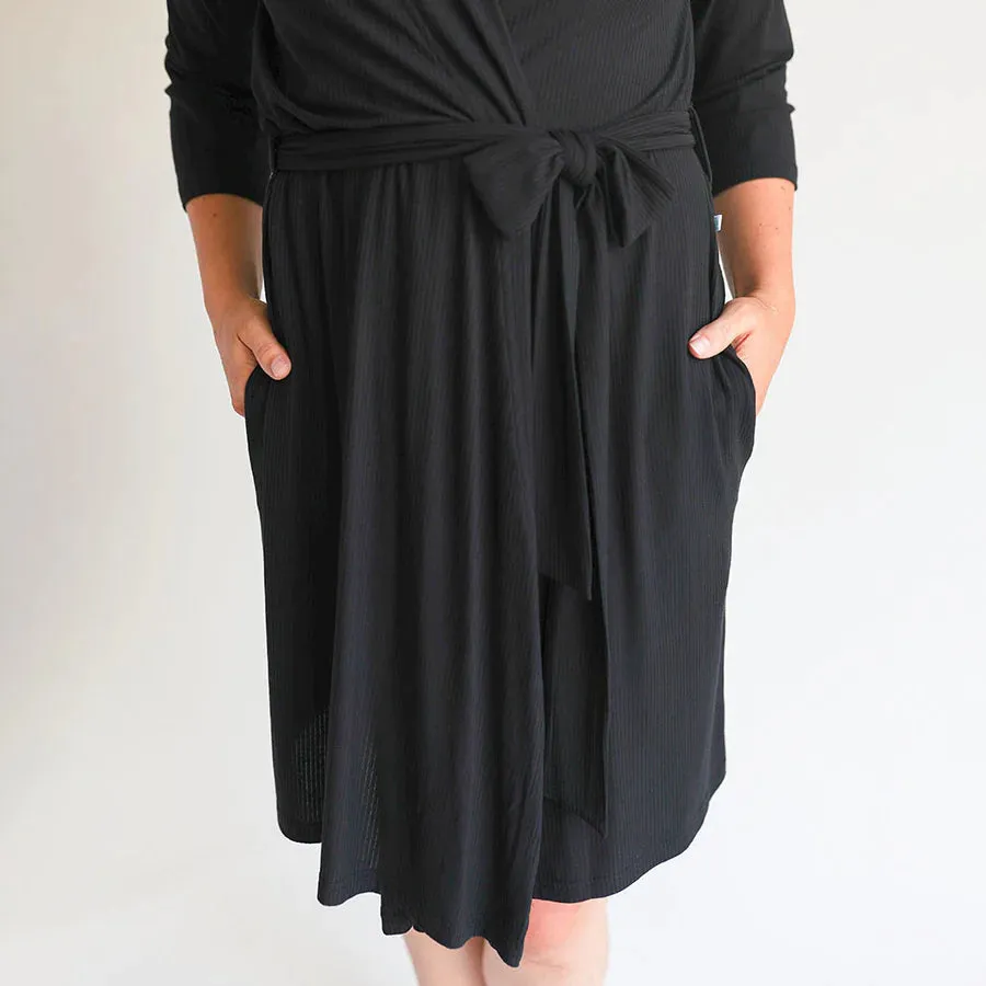Posh Peanut Solid Ribbed Robe - Black