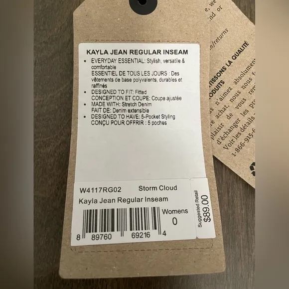 prAna Women's Kayla Jean in Storm Cloud gray - size 0 inseam 32”