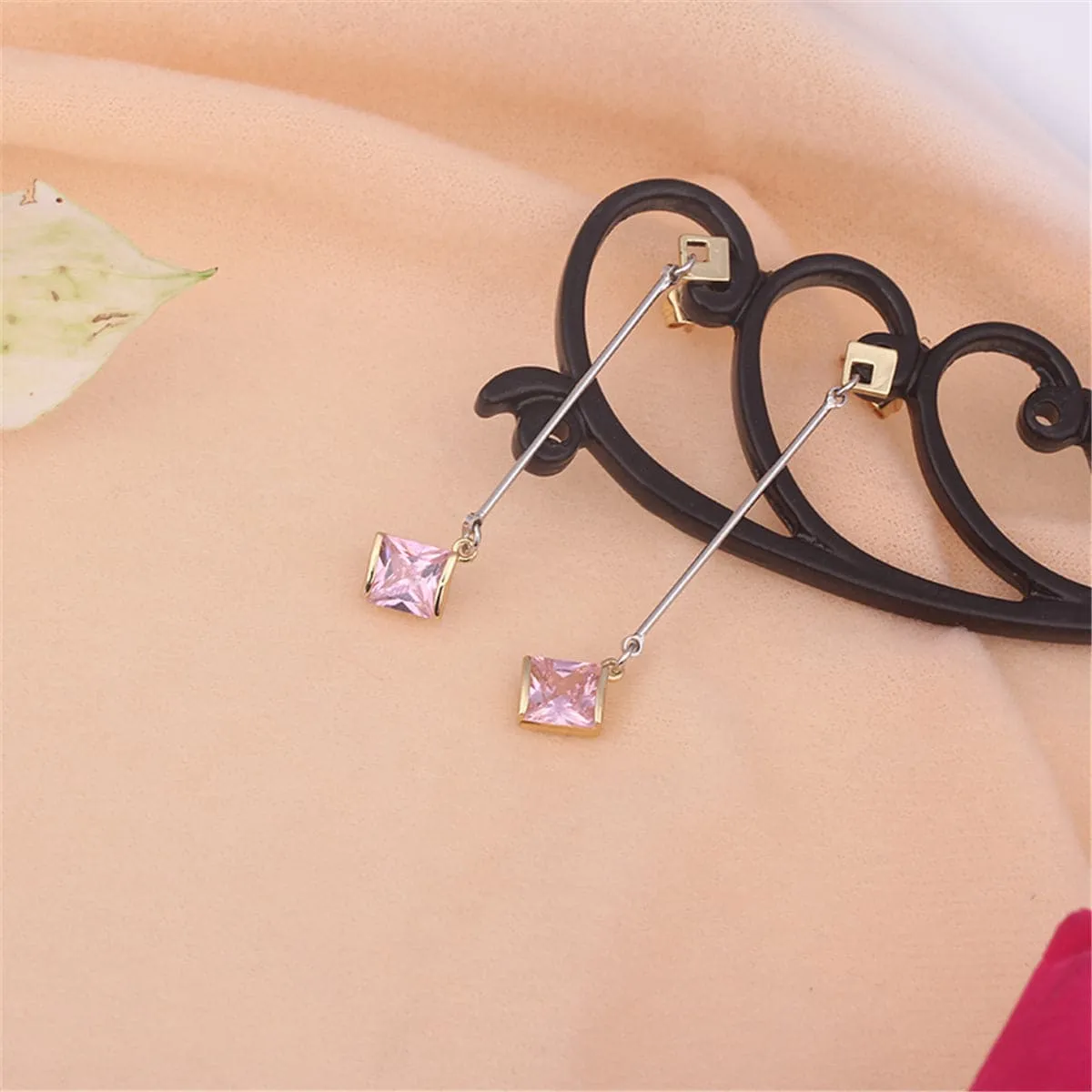 Princess Crystal & Two-Tone Drop Earrings