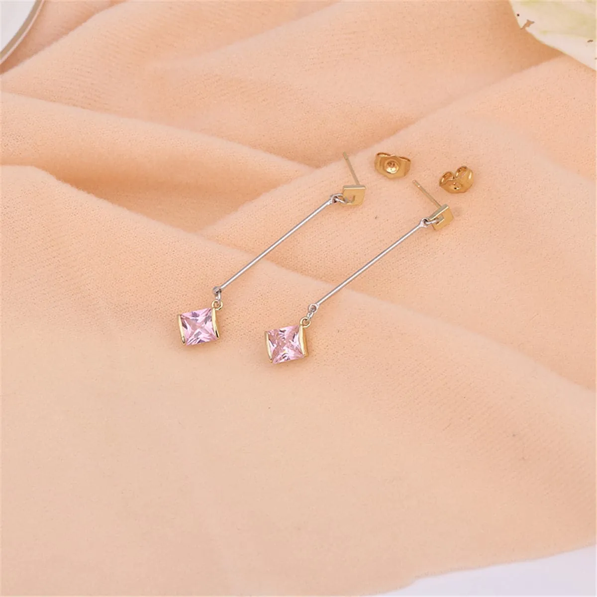 Princess Crystal & Two-Tone Drop Earrings
