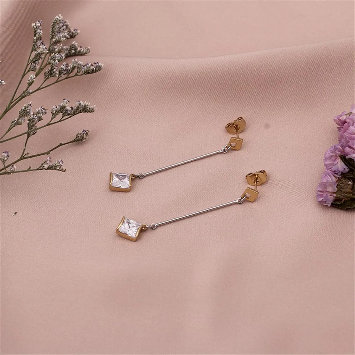 Princess Crystal & Two-Tone Drop Earrings