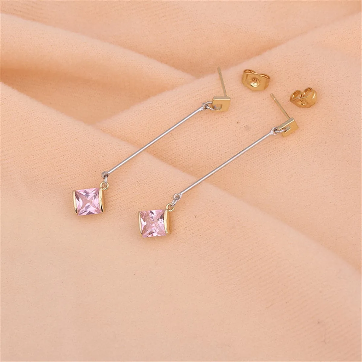 Princess Crystal & Two-Tone Drop Earrings