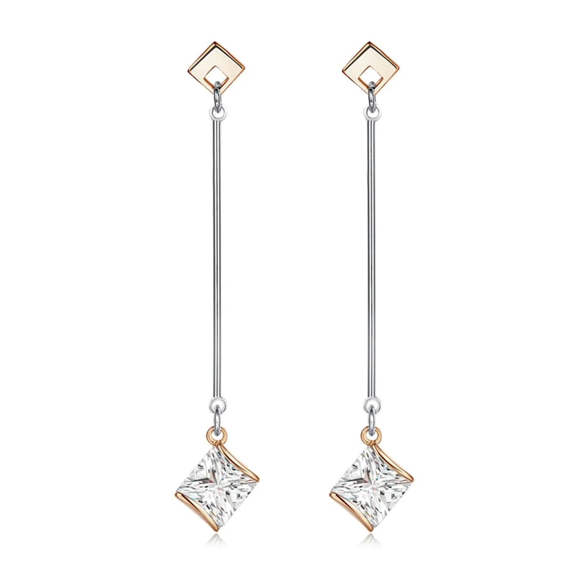 Princess Crystal & Two-Tone Drop Earrings