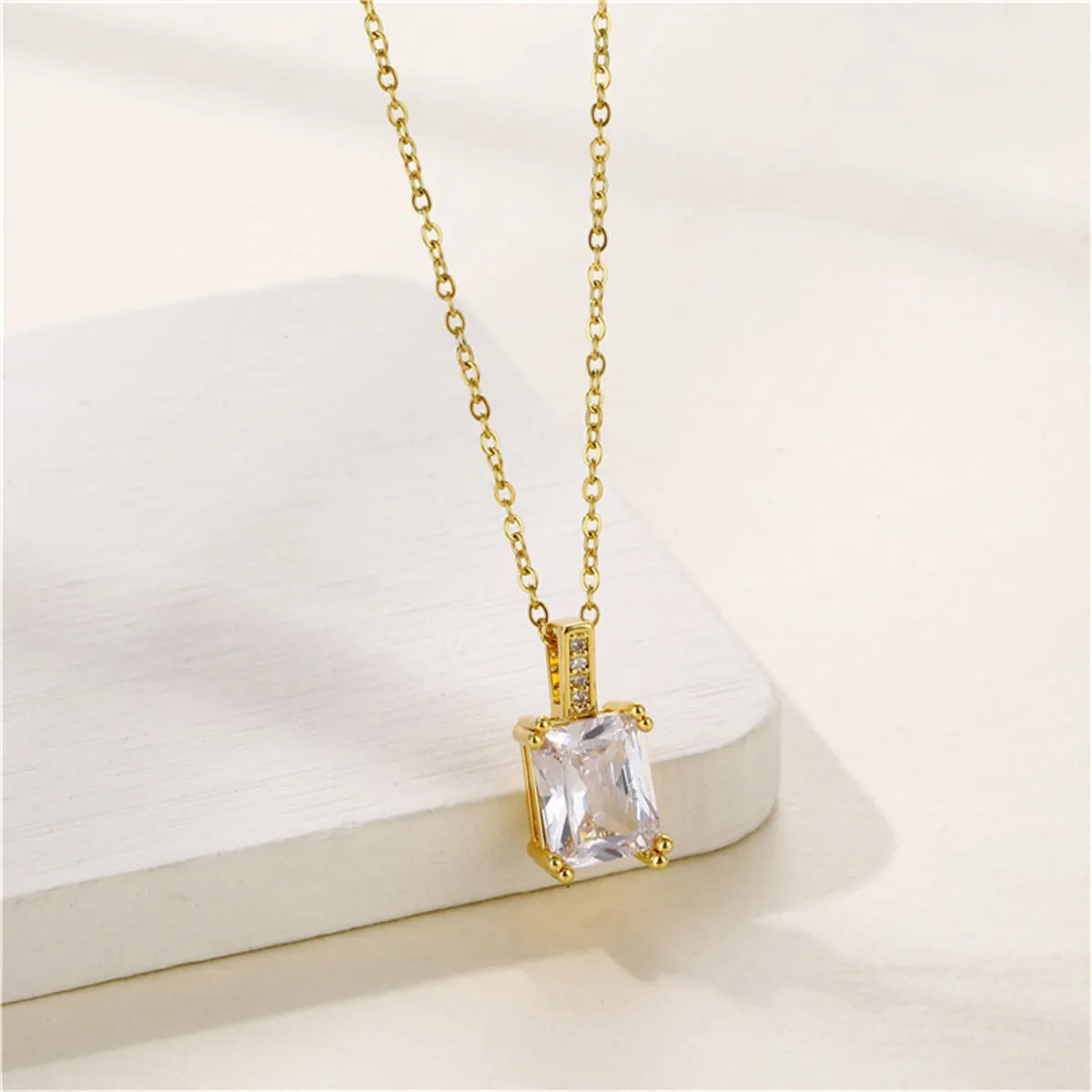 Princess-Cut Crystal & Cubic Zirconia 18K Gold-Plated Pendant Necklace