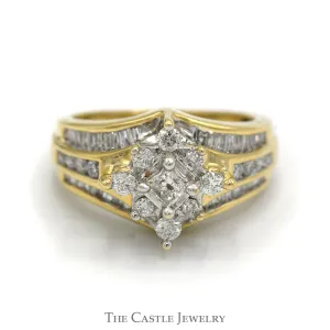 Princess Cut Diamond Ring with Round and Baguette Accented Mounting