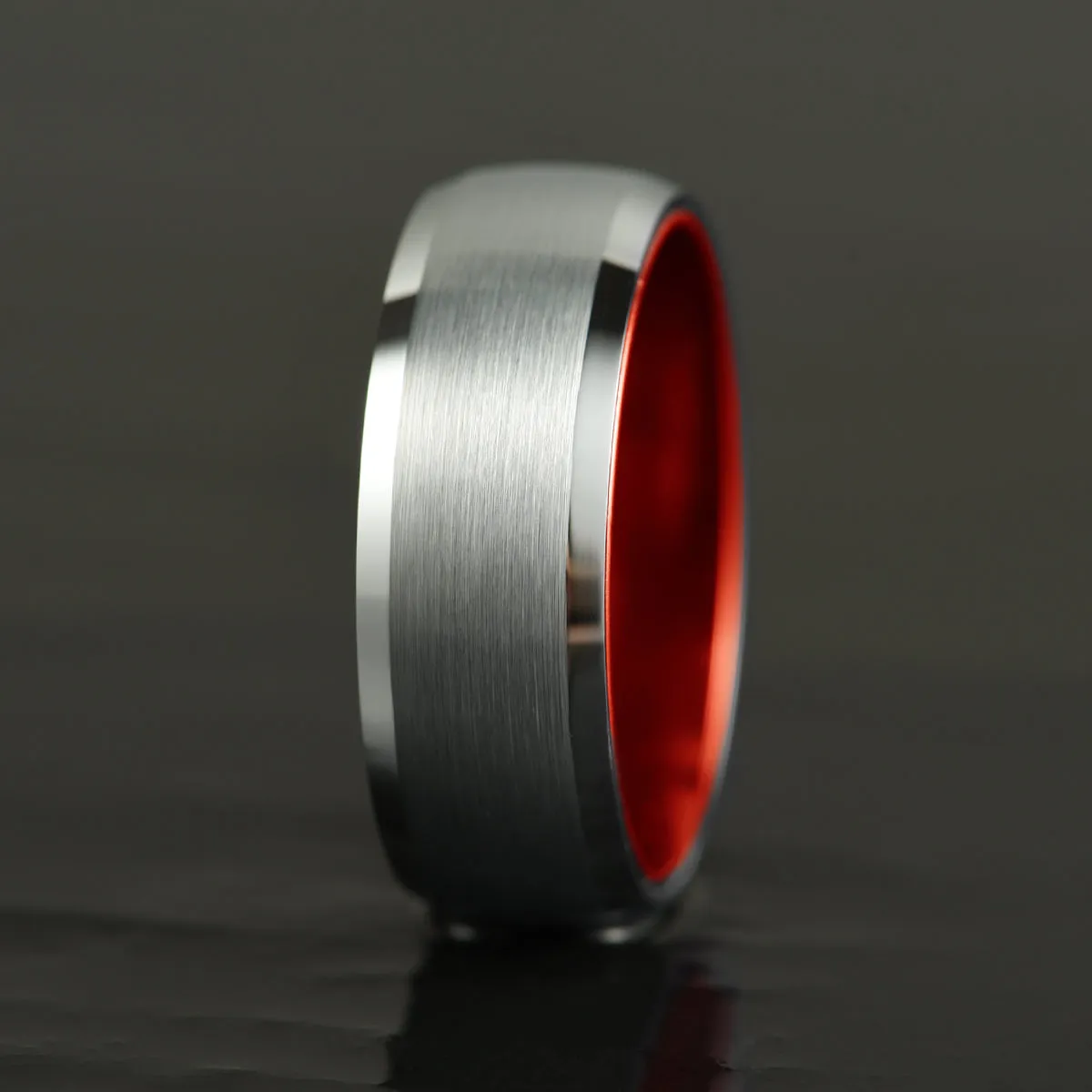 Pristine Passion Orange Interior Silver Tungsten Wedding Band 4MM