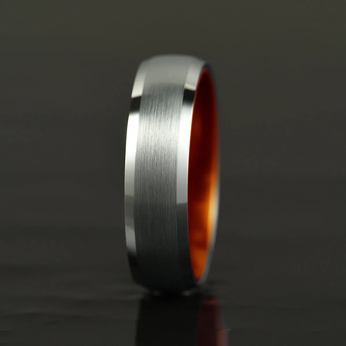 Pristine Passion Orange Interior Silver Tungsten Wedding Band 4MM