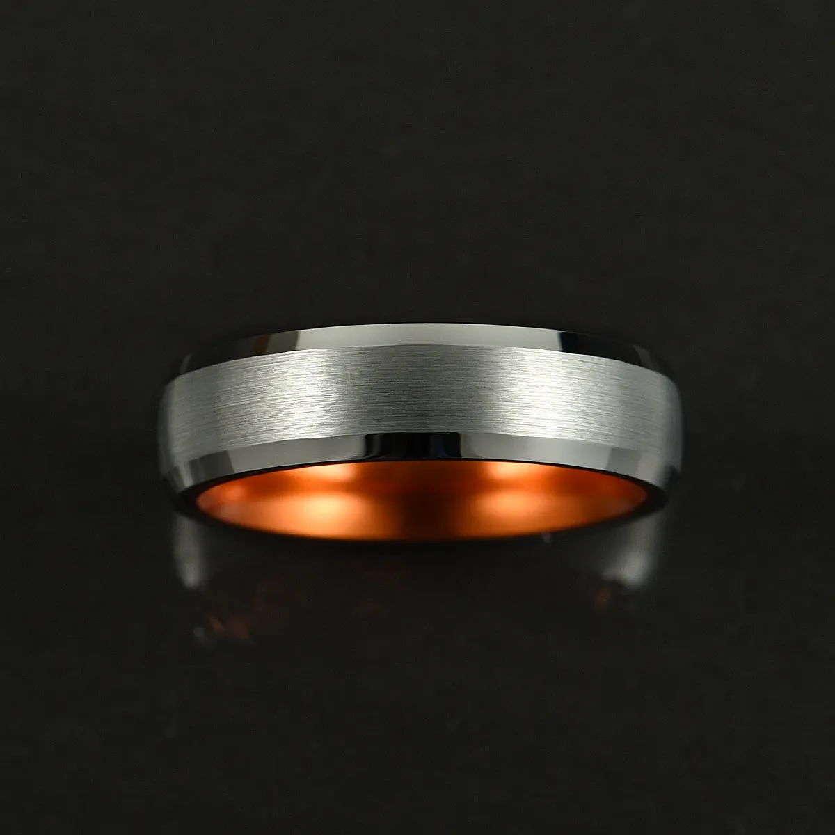 Pristine Passion Orange Interior Silver Tungsten Wedding Band 4MM