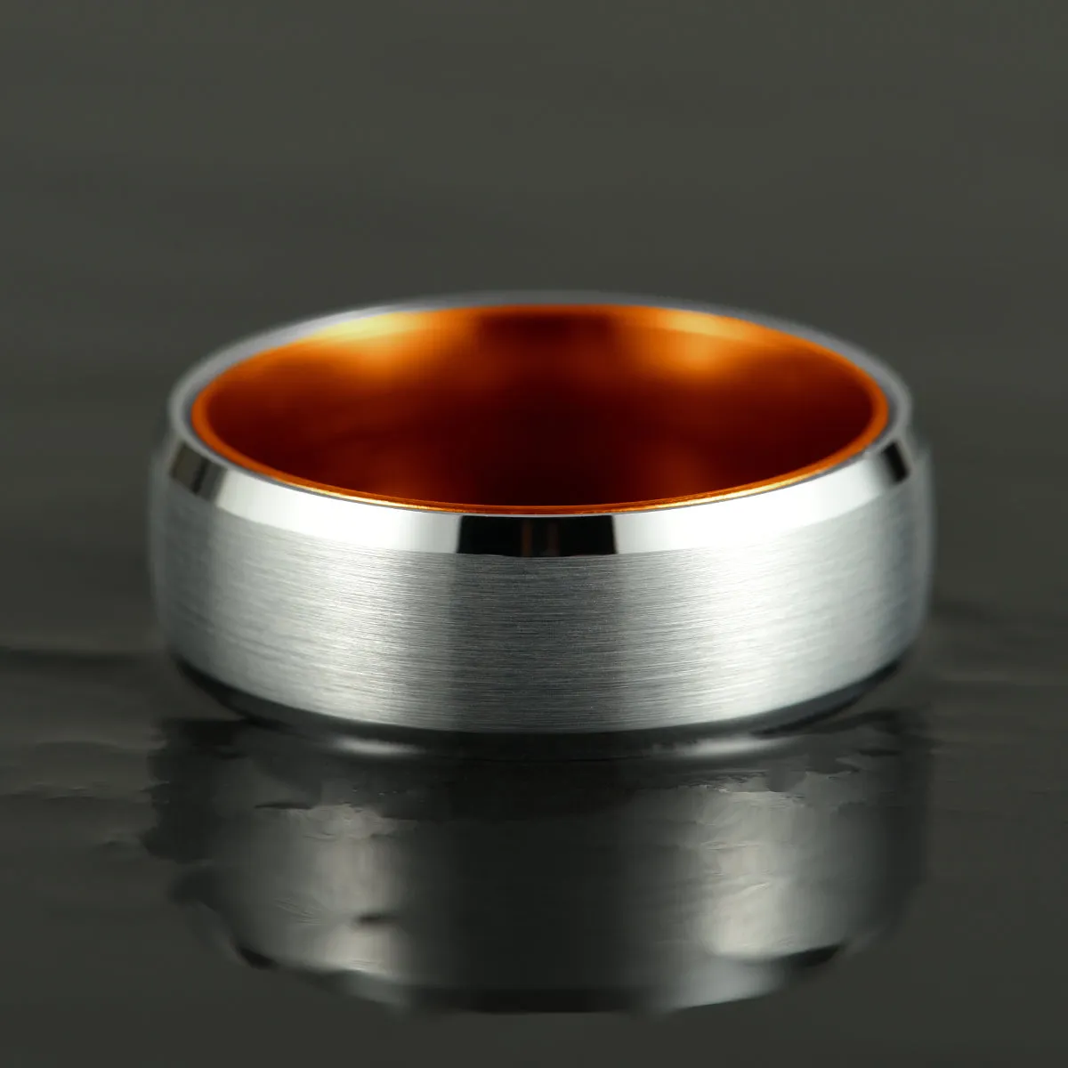 Pristine Passion Orange Interior Silver Tungsten Wedding Band 4MM