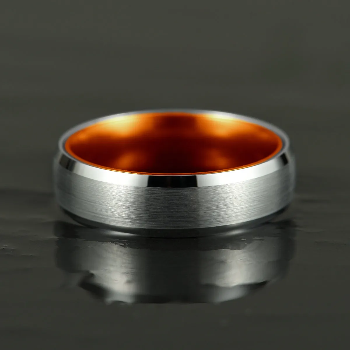 Pristine Passion Orange Interior Silver Tungsten Wedding Band 4MM