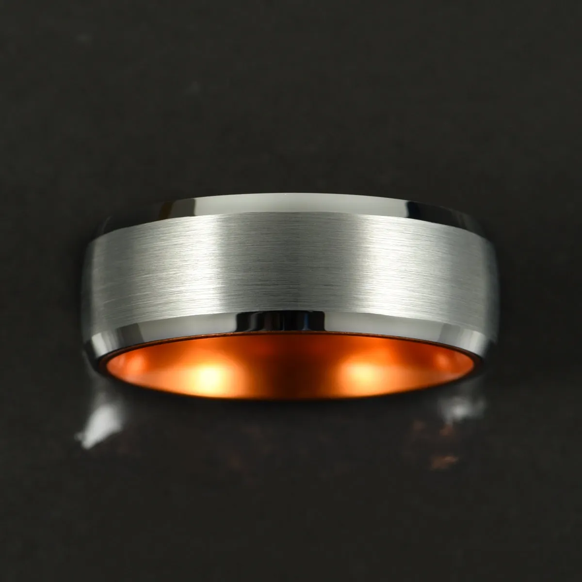 Pristine Passion Orange Interior Silver Tungsten Wedding Band 4MM