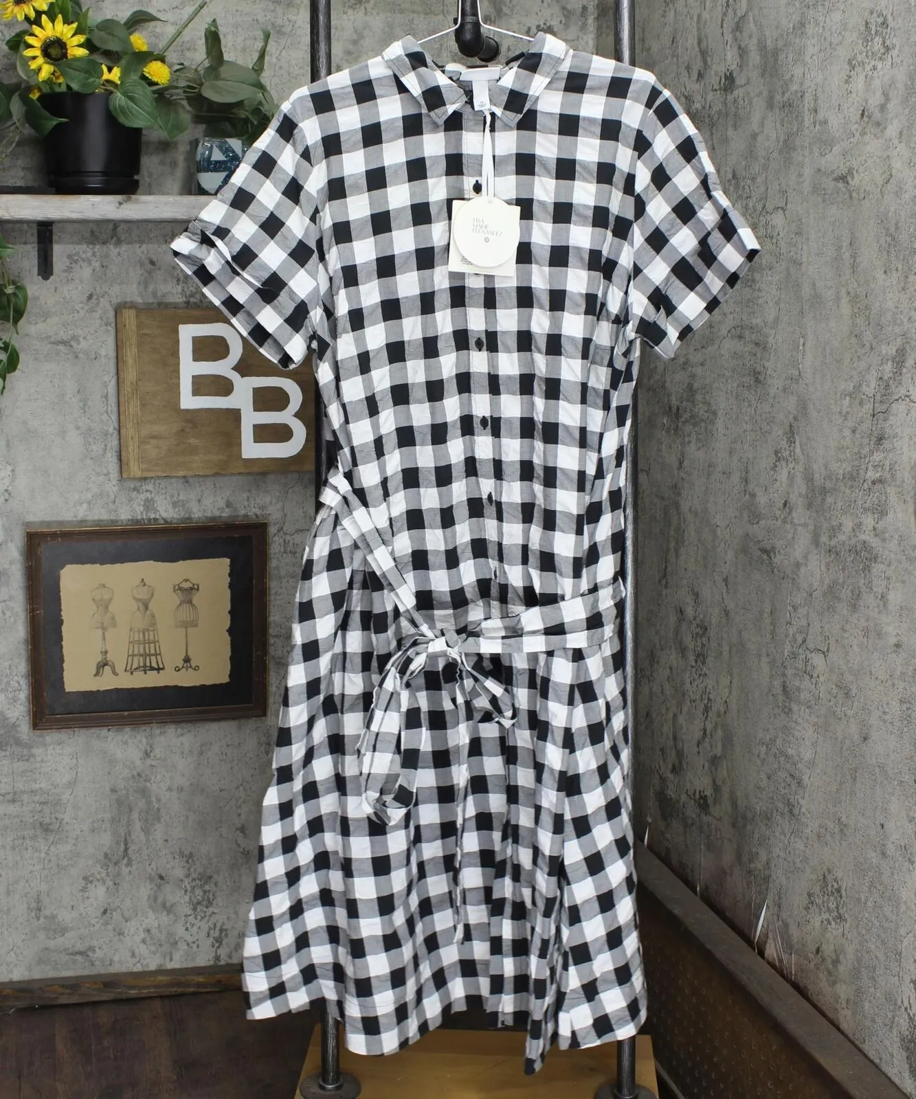Private Label Women's Plus Size Gingham Button-Front Shirtdress Black / White 1X