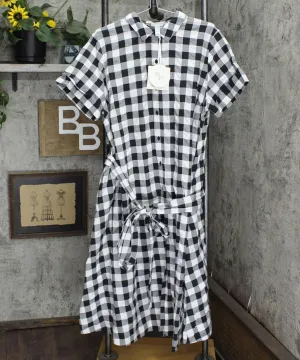 Private Label Women's Plus Size Gingham Button-Front Shirtdress Black / White 1X