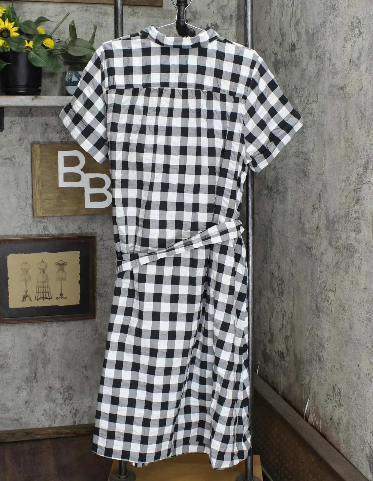 Private Label Women's Plus Size Gingham Button-Front Shirtdress Black / White 1X