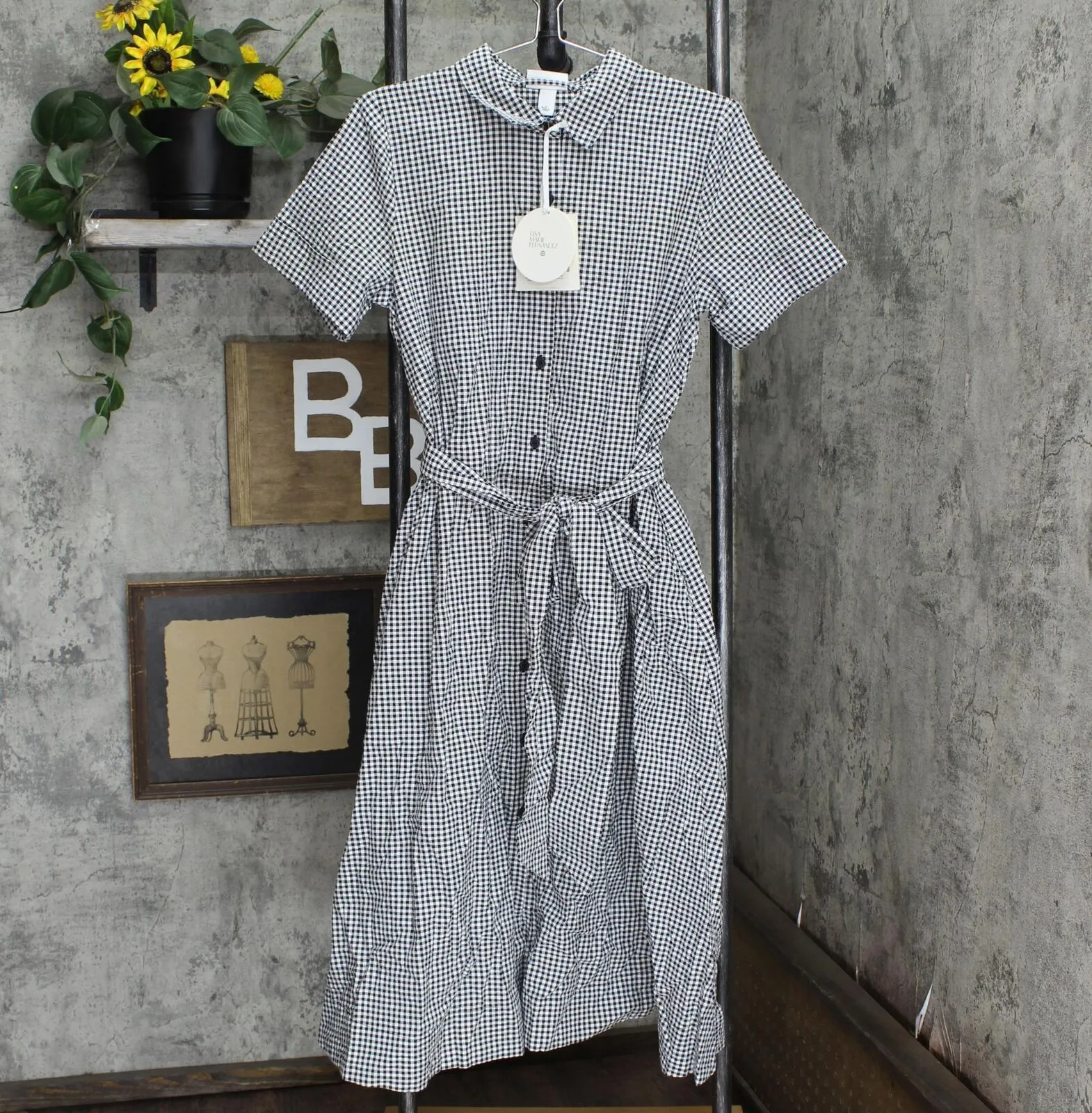 Private Label Women's Small Gingham Button-Front Shirtdress PDD-118