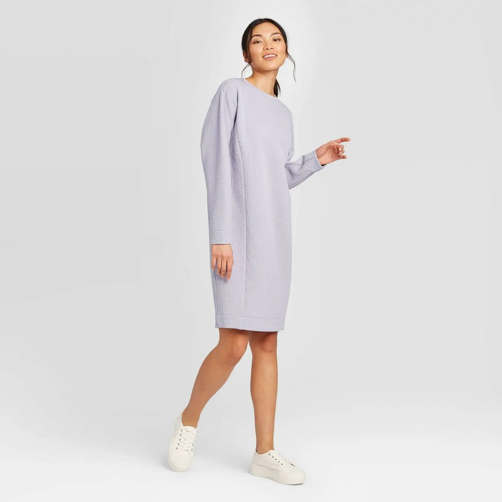 Prologue Women's Long Sleeve Boxy Crewneck Textured Dress
