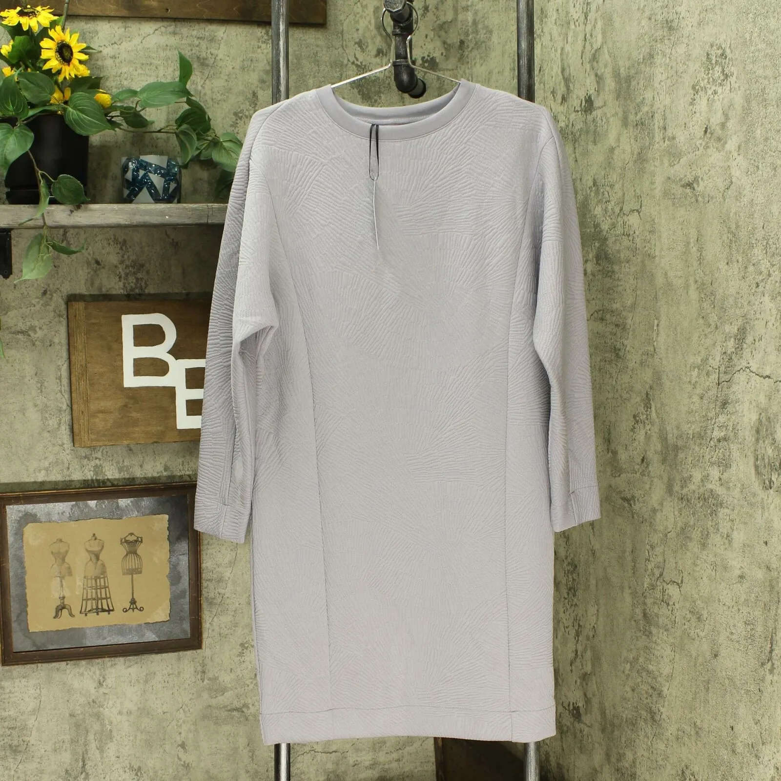 Prologue Women's Long Sleeve Boxy Crewneck Textured Dress