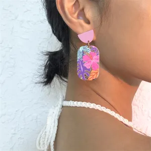 Purple Acrylic & 18K Gold-Plated Floral Rectangle Drop Earrings