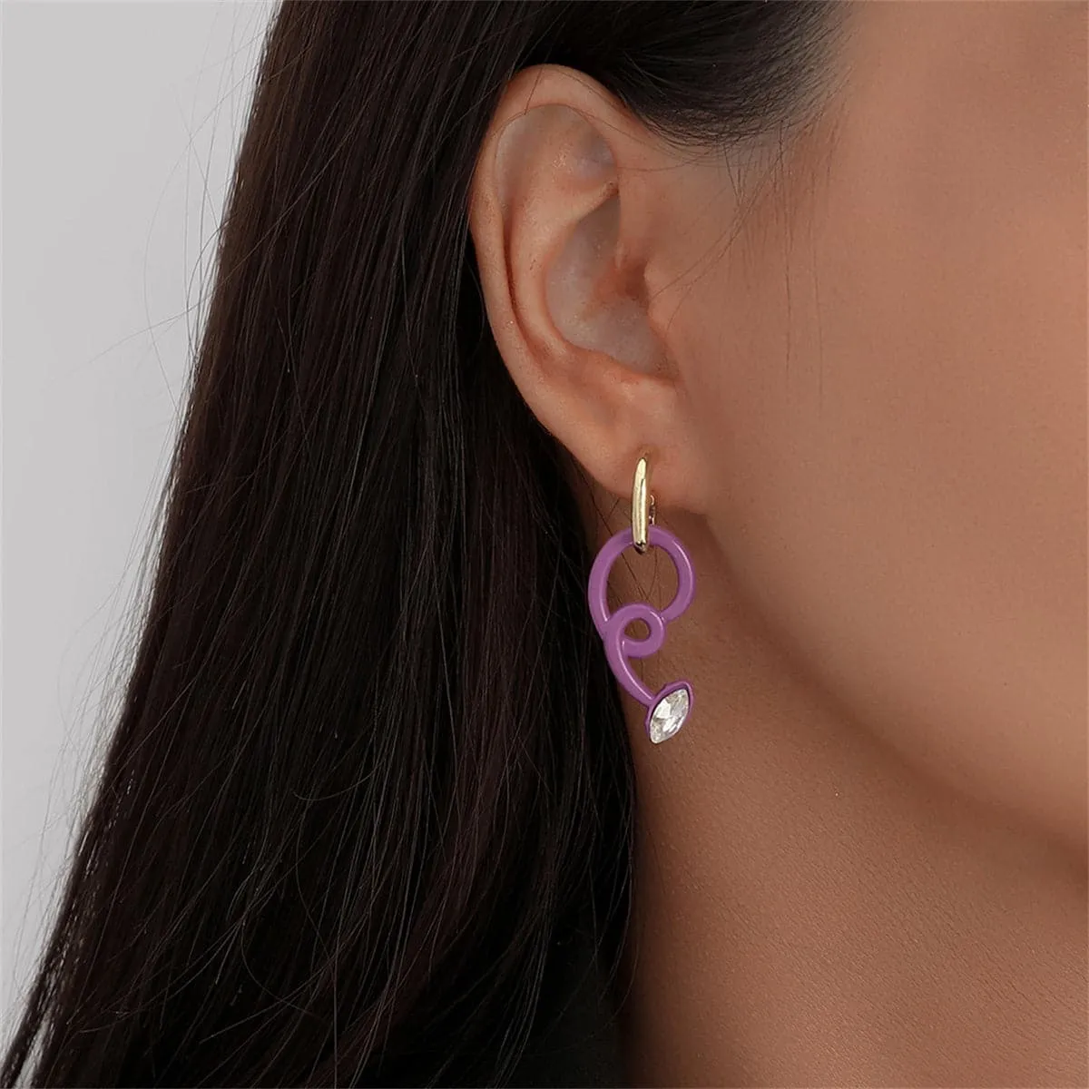 Purple Acrylic & Crystal Spring Drop Earrings