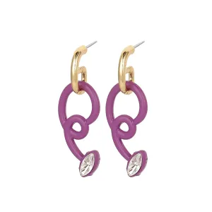 Purple Acrylic & Crystal Spring Drop Earrings