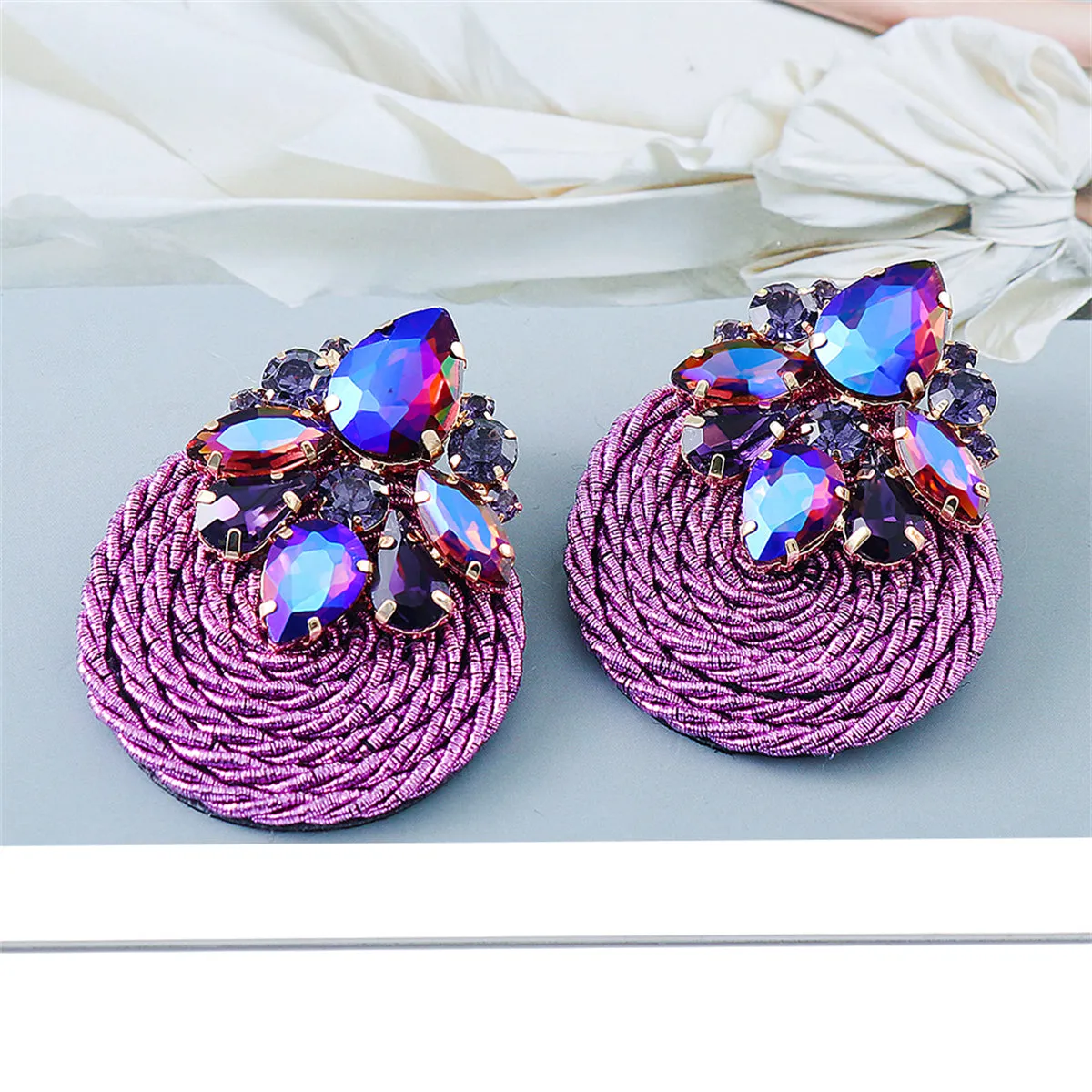 Purple & Blue Crystal Round Rope Drop Earrings