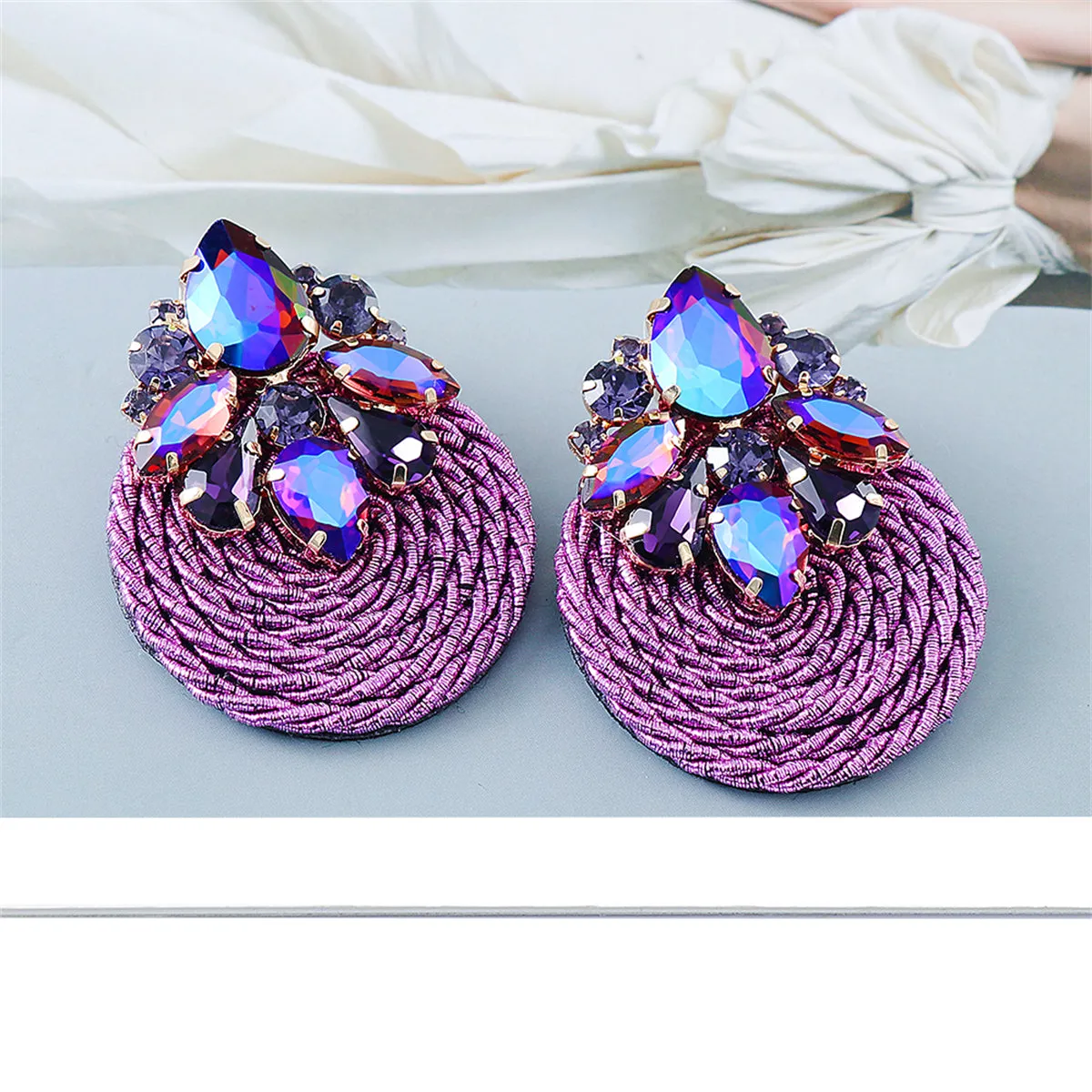 Purple & Blue Crystal Round Rope Drop Earrings