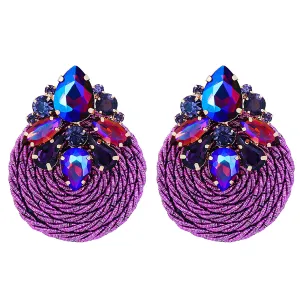 Purple & Blue Crystal Round Rope Drop Earrings