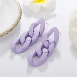 Purple Chunky Curb Chain Drop Earrings