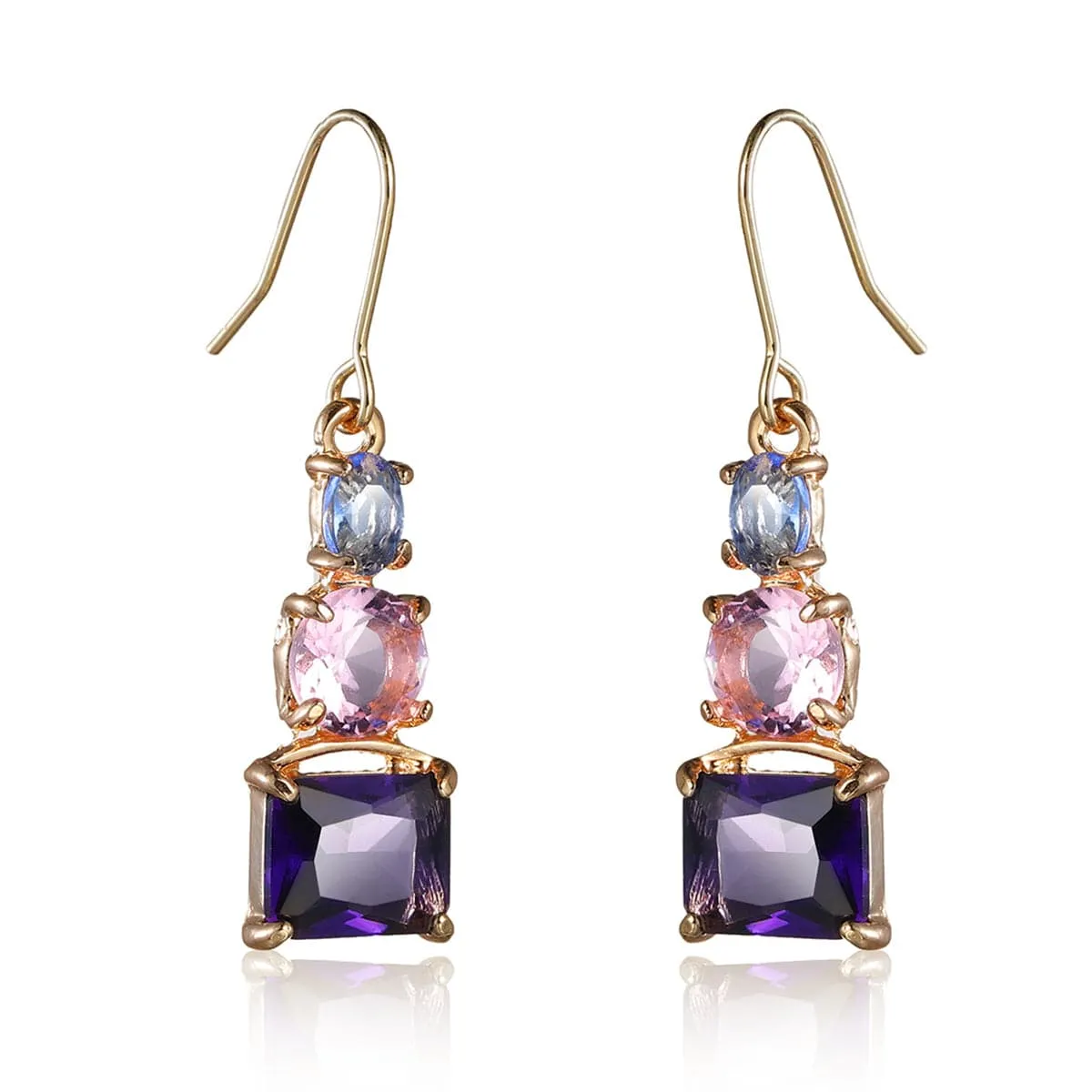 Purple Crystal & 18K Gold Plated Square Drop Earrings