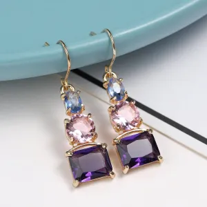 Purple Crystal & 18K Gold Plated Square Drop Earrings
