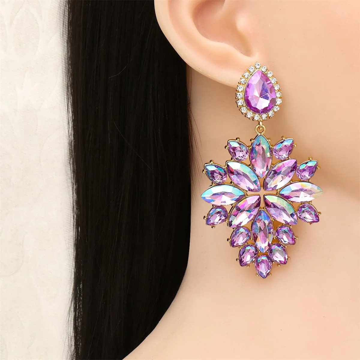 Purple Crystal & Cubic Zirconia Marquise-Cut Drop Earrings