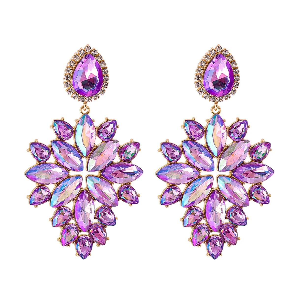 Purple Crystal & Cubic Zirconia Marquise-Cut Drop Earrings