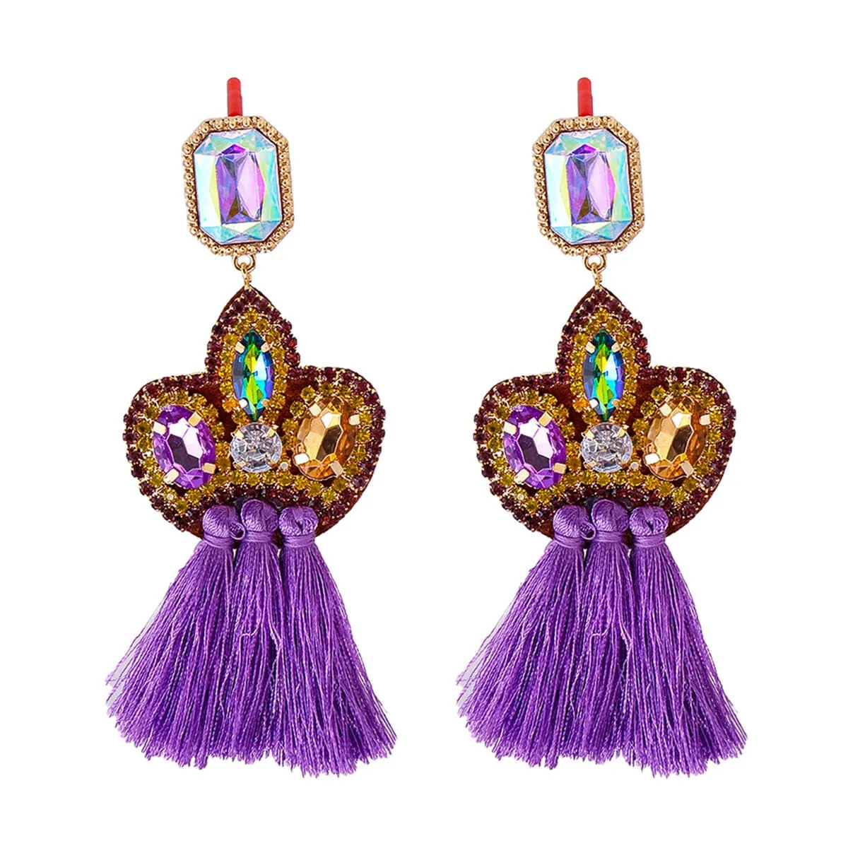 Purple Crystal & Cubic Zirconia Tassel Drop Earrings