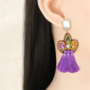 Purple Crystal & Cubic Zirconia Tassel Drop Earrings