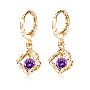Purple Cubic Zirconia & 18K Gold-Plated Heart Drop Earrings