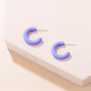 Purple Enamel & Silver-Plated C-Shaped Hoop Earrings
