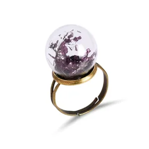 Purple Gypsophila & Glass Blossom Dome Ring