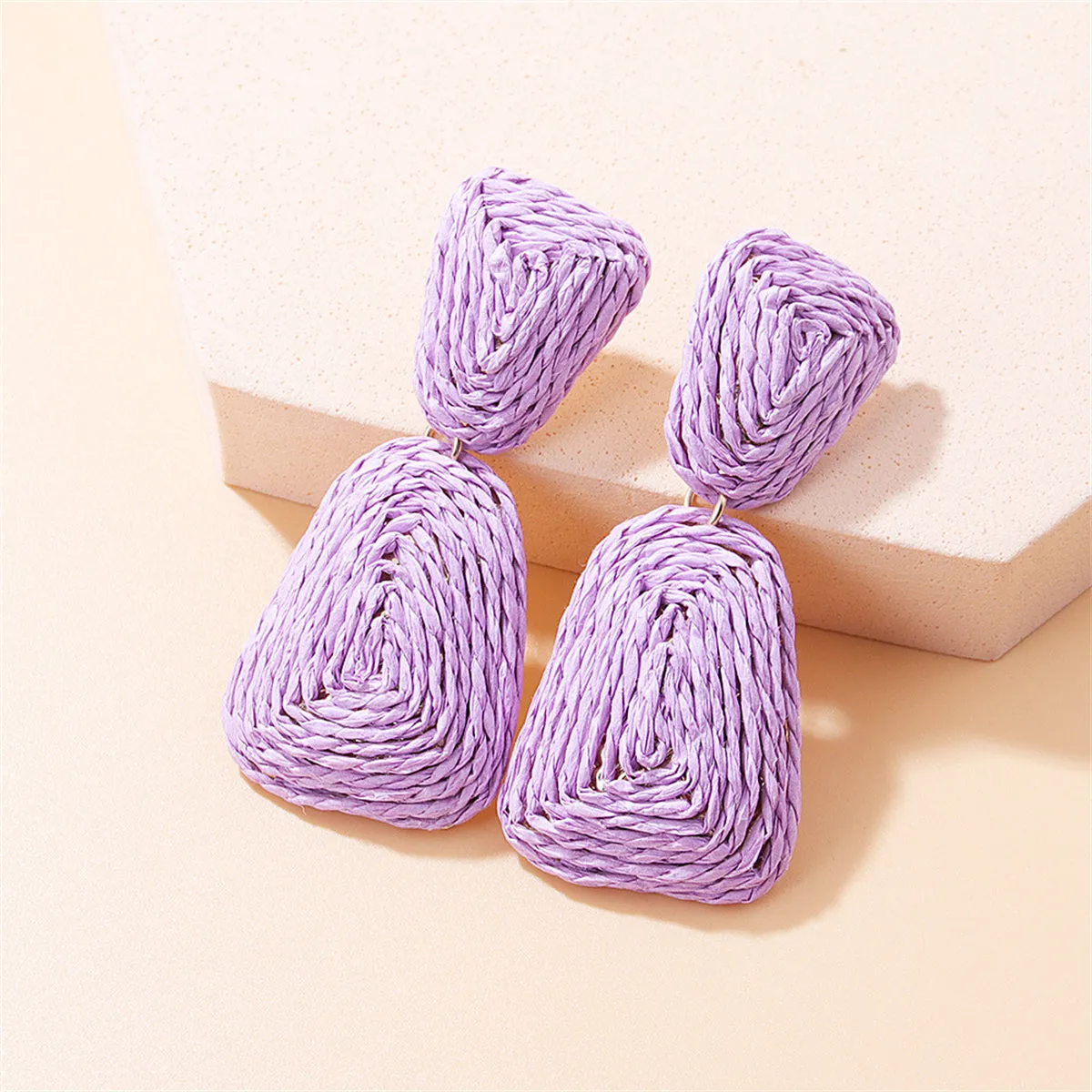Purple Raffia Ladder Drop Earrings
