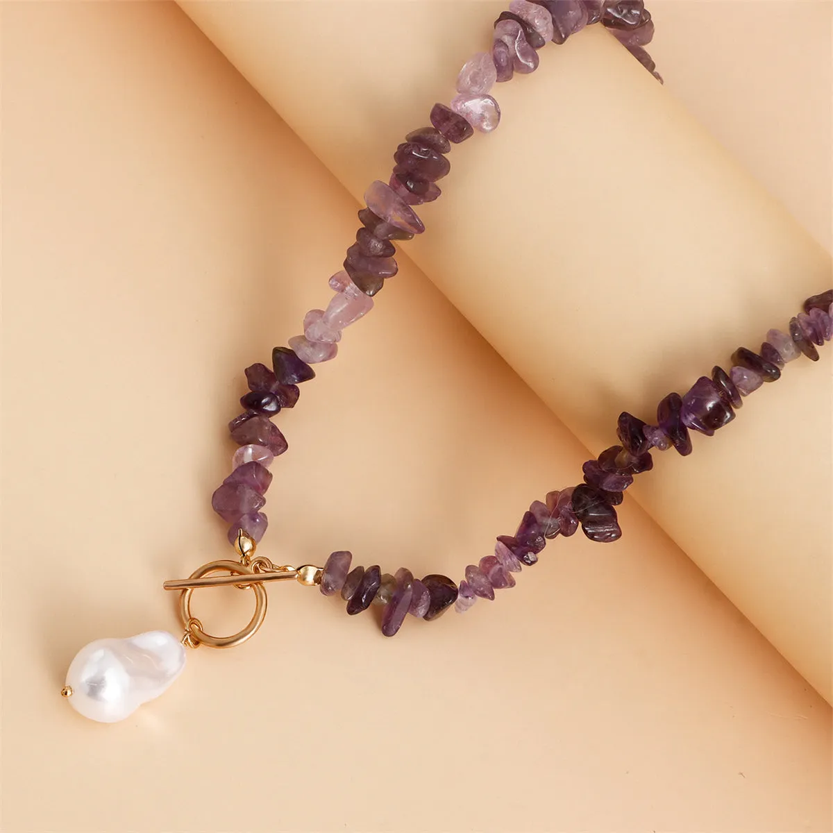 Purple Resin & Pearl Drop Toggle Necklace
