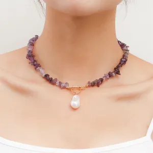 Purple Resin & Pearl Drop Toggle Necklace