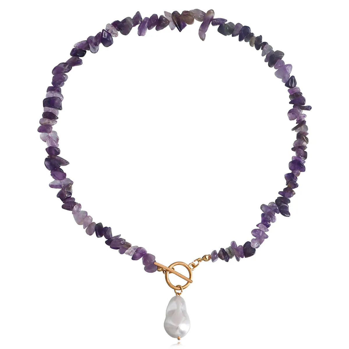Purple Resin & Pearl Drop Toggle Necklace