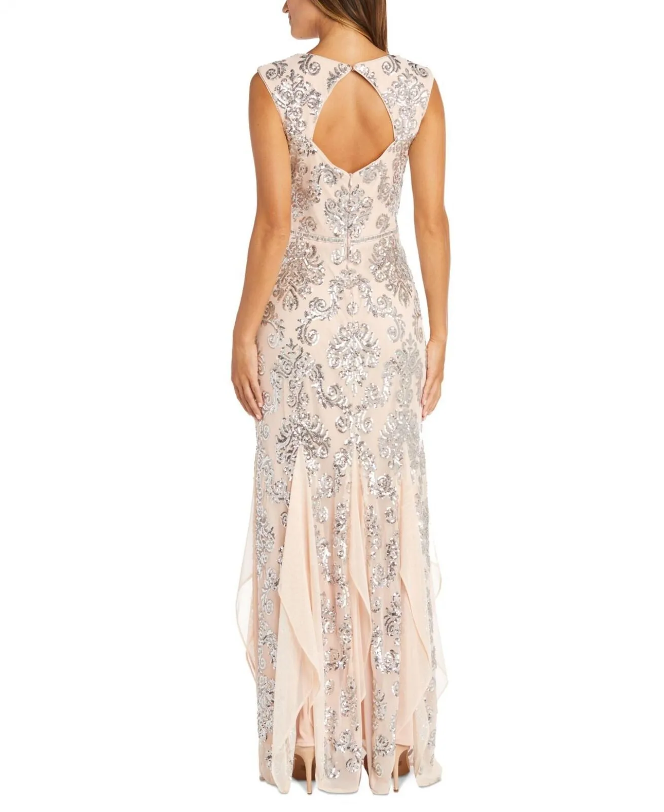 R & M Richards Women's Sequin Open-Back with Envelope Godet Dress 7742