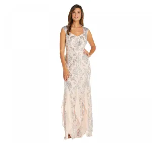 R & M Richards Women's Sequin Open-Back with Envelope Godet Dress 7742