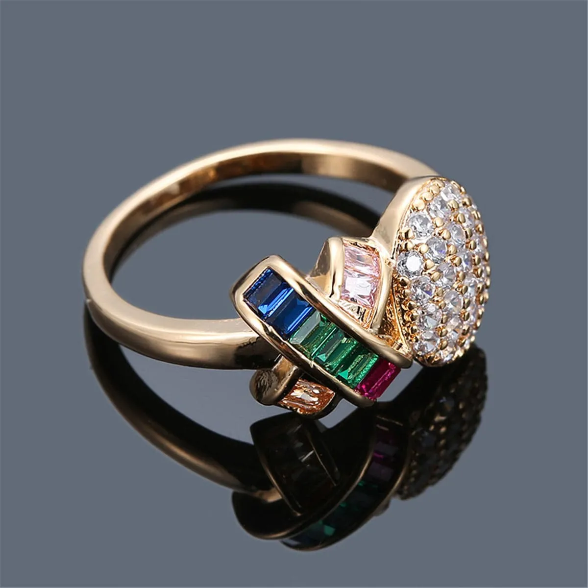 Rainbow Crystal & Cubic Zirconia Ball Ribbon Ring