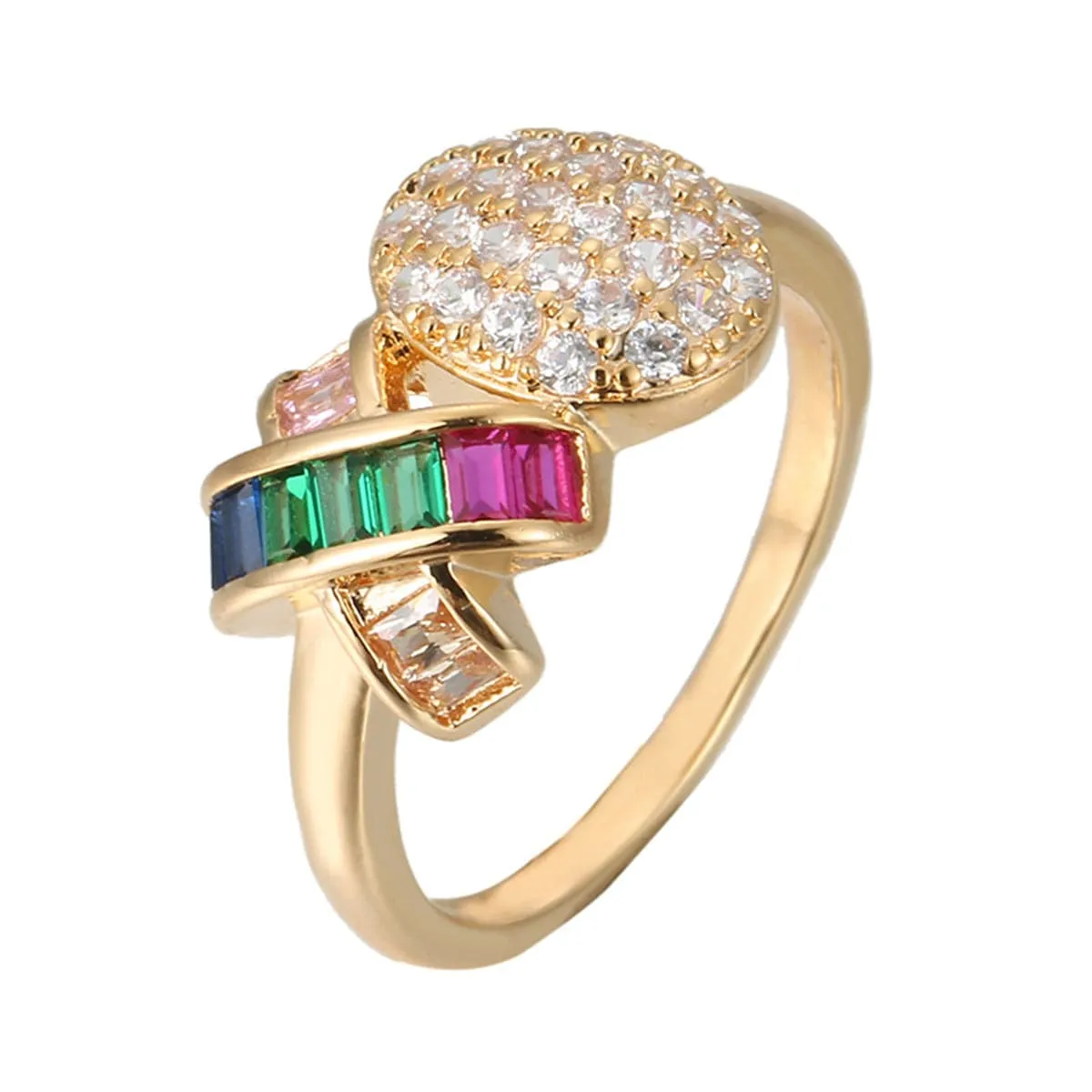 Rainbow Crystal & Cubic Zirconia Ball Ribbon Ring
