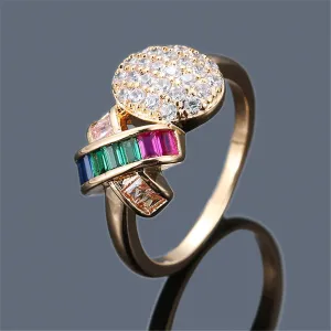 Rainbow Crystal & Cubic Zirconia Ball Ribbon Ring