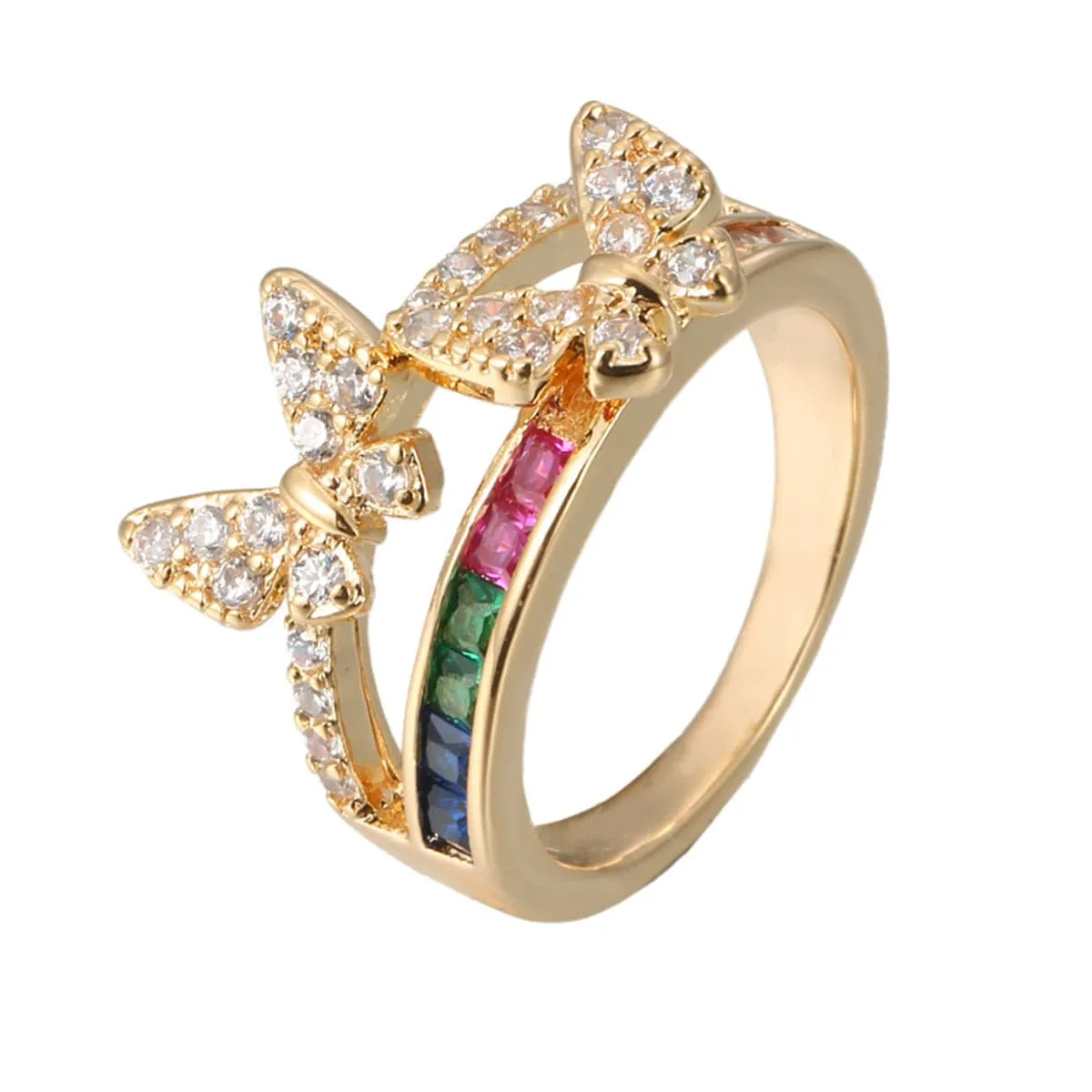 Rainbow Crystal & Cubic Zirconia Butterfly Ring