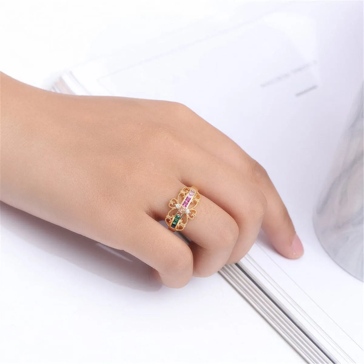 Rainbow Crystal & Cubic Zirconia Crown Ring
