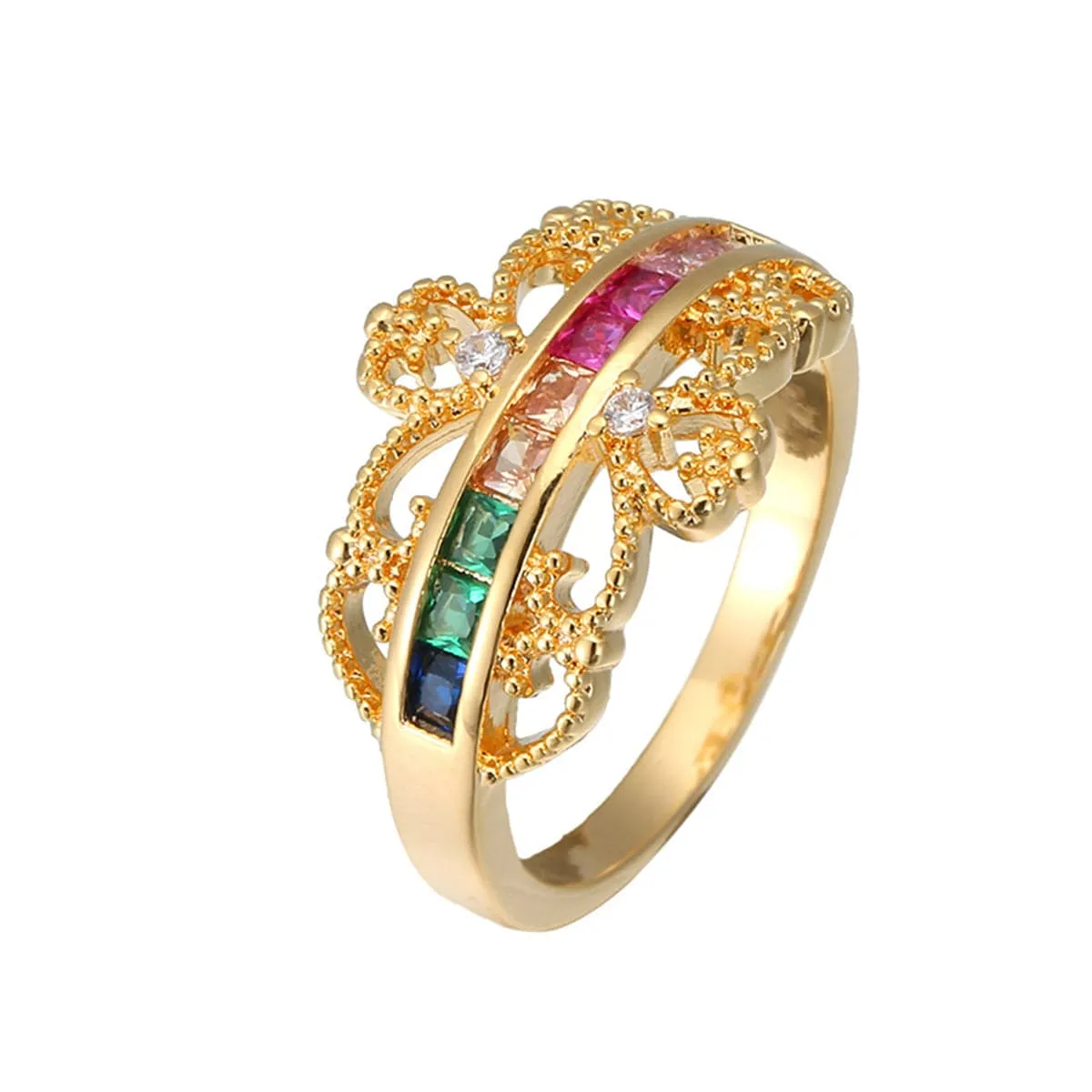 Rainbow Crystal & Cubic Zirconia Crown Ring